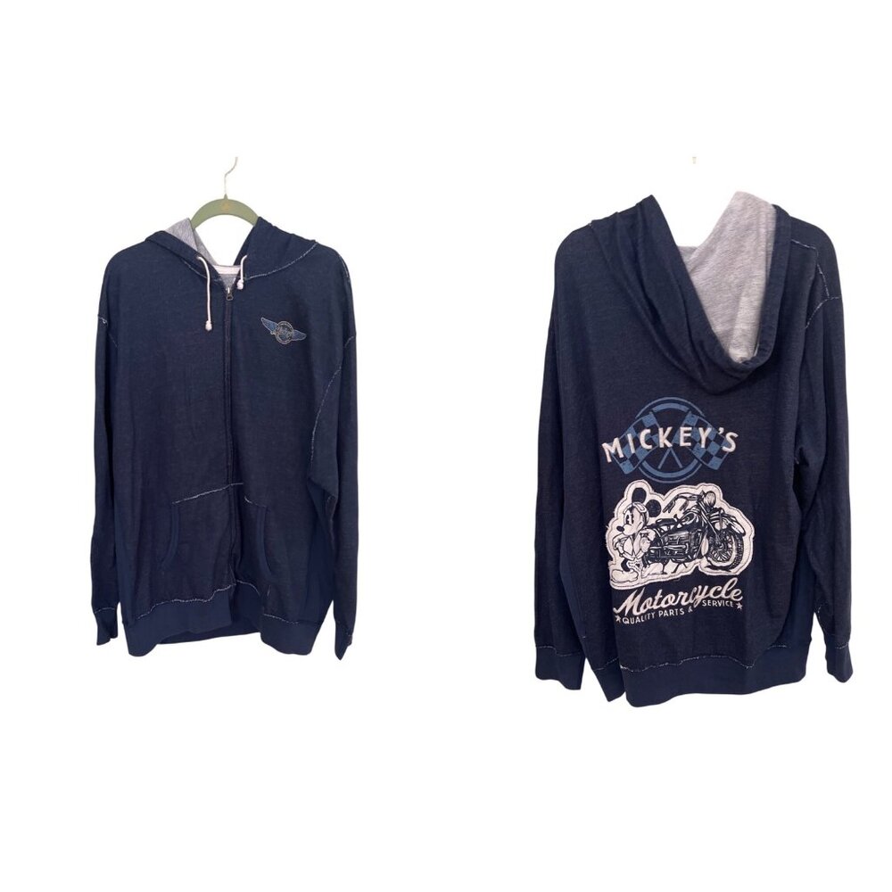 Mickeys Motorcycle Disney Parks Mens Hoodie Sweatshirt XXL Blue Graphic‎